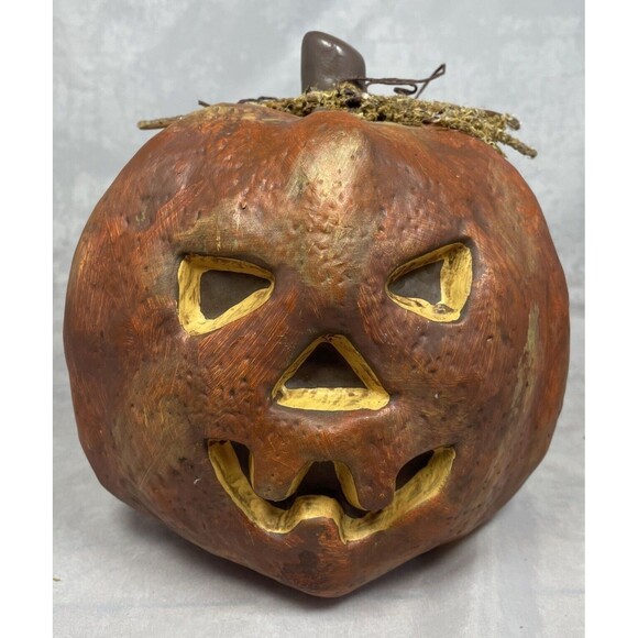 Halloween Ceramic Pumpkin Jack-O-Lantern CJF Designs Ceramic 7.5” Creepy/Spooky - Picture 1 of 9